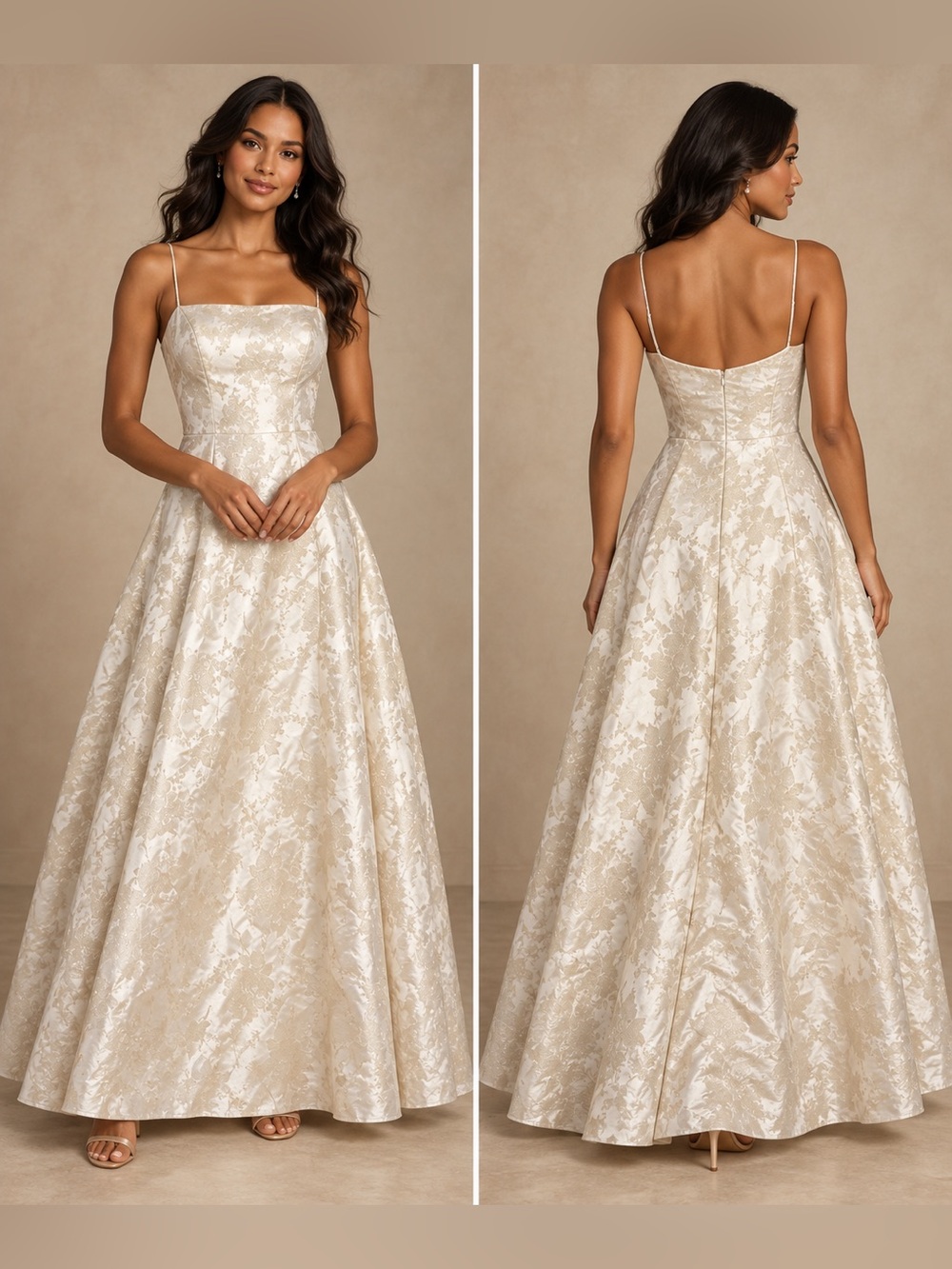 Scott McClintock Illusions 2000 Ivory Floral A-Line Formal Gown Size 8